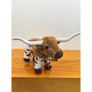 Douglas Long Horn Bull Plush Cattle Brown Spotted 7.5" Long‎ Stuffed Toy
